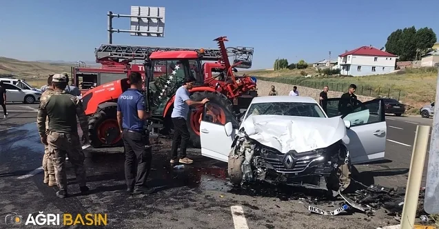 Tutak’ta Otomobil ve Traktör Çarpıştı: 3 Yaralı