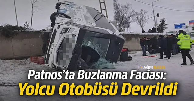 Patnos’ta Buzlanma Faciası: Yolcu Otobüsü Devrildi