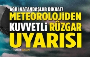 Meteorolojiden Ağrı'ya Kuvvetli Rüzgar Uyarısı