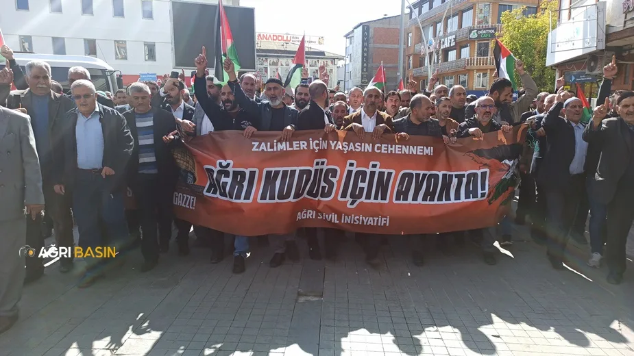Ağrı'da Cuma Namazı sonrası Filistin'e destek İsrail'e lanet yürüyüşü