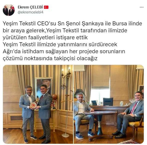 Ekrem Çelebi; Yeşim Tekstil Ağrı'da yatırımlarına devam edecek