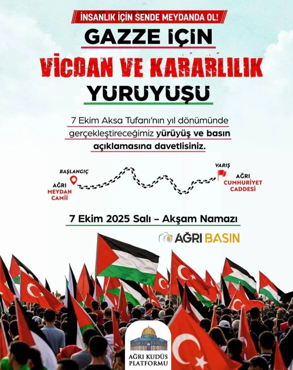 Ağrı’da Aksa Tufanı Yıl Dönümünde Kitlesel Yürüyüş